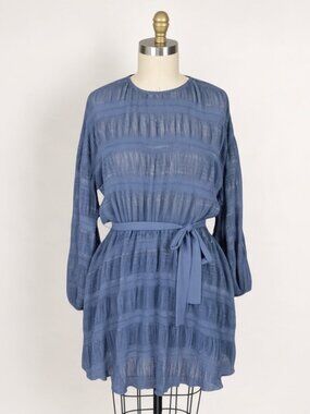POOKIE & SEBASTIAN CRINKLE METALLIC STRIPE PERIWINKLE BLUE DRESS